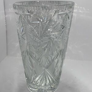 Huge Pinwheel Crystal large size and weight heavily decorated vase.